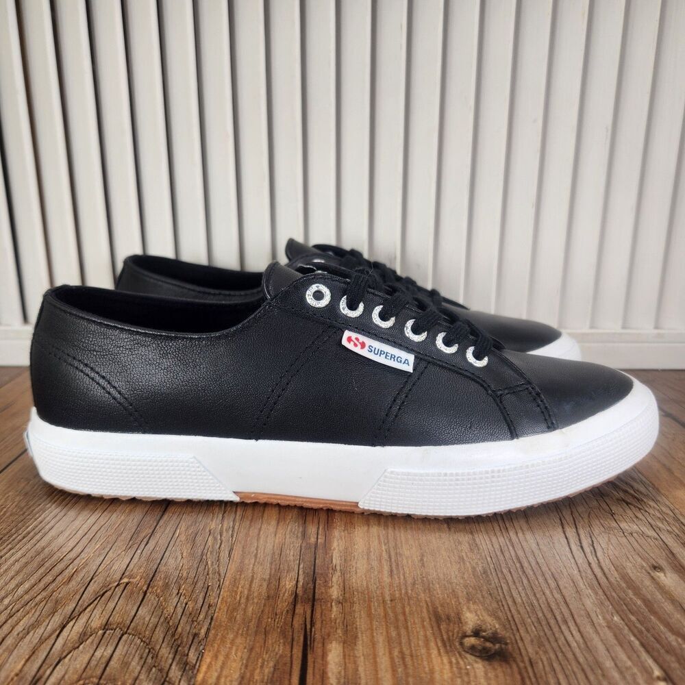 Superga 2750 Nappa Leather Sneakers Womens Size 10 Black Low Top Fashion Shoes